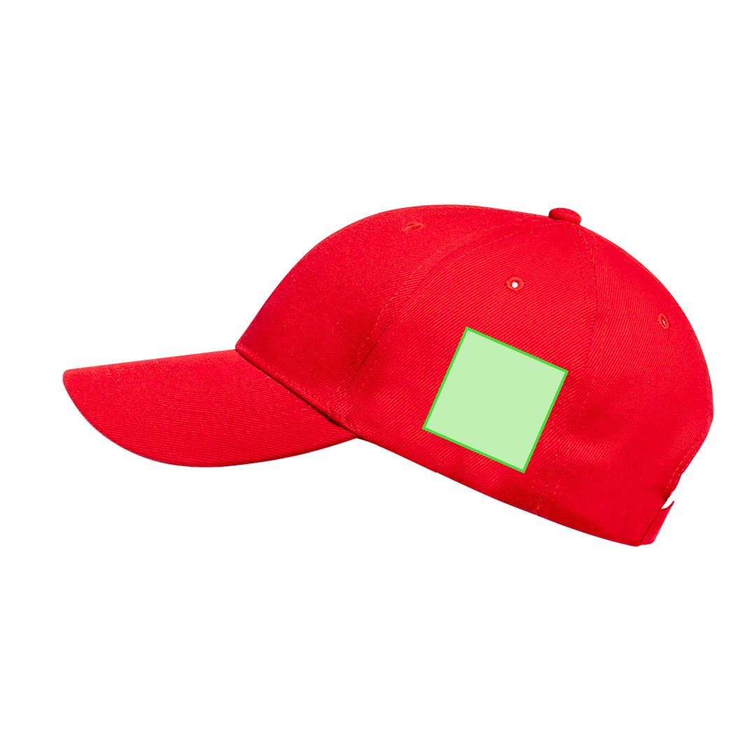 Gorra 6 paneles de algodón orgánico con ventilación bordada, cierre de hebilla metálica y logo en etiqueta