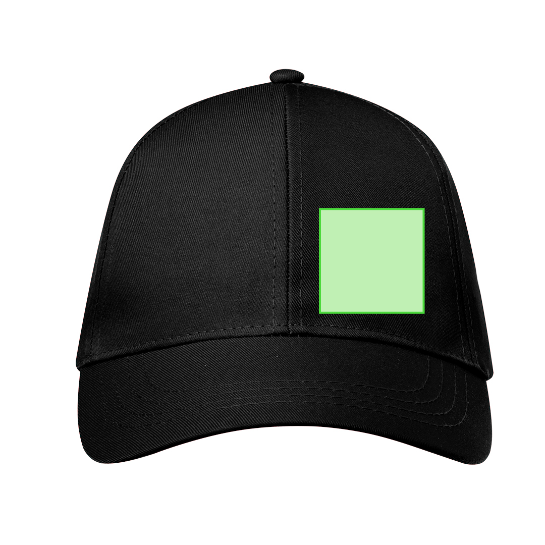 Gorra 6 paneles de poliéster RPET reciclado con cierre de velcro y etiqueta distintiva RPET