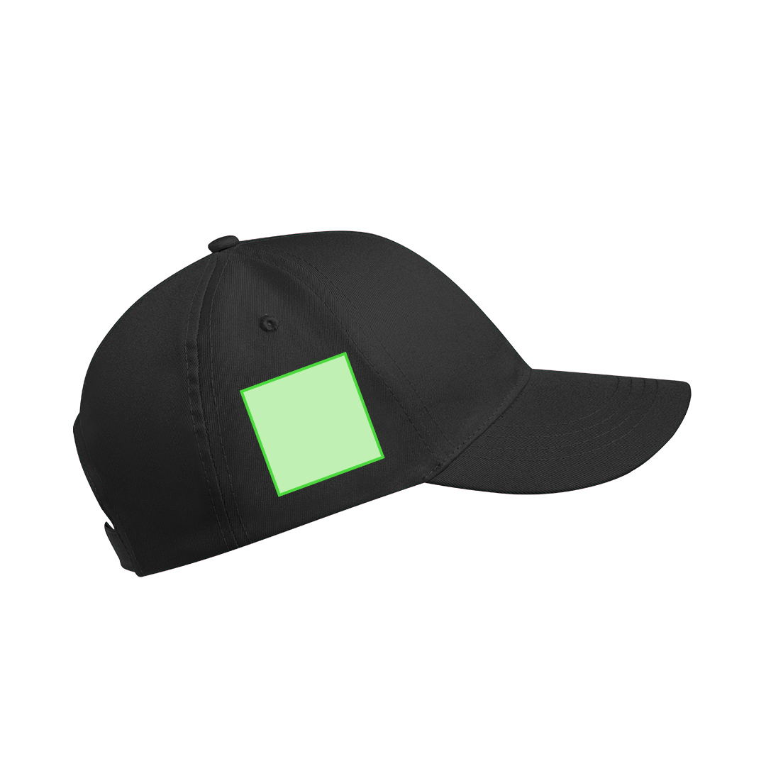 Gorra 6 paneles de poliéster RPET reciclado con cierre de velcro y etiqueta distintiva RPET
