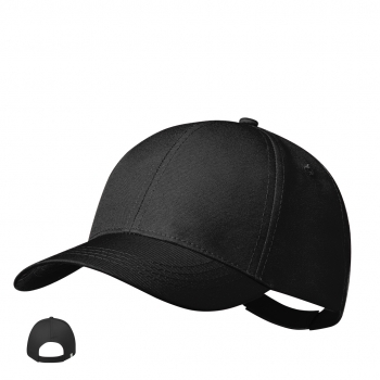 Gorra 6 paneles de poliéster RPET reciclado con cierre de velcro y etiqueta distintiva RPET