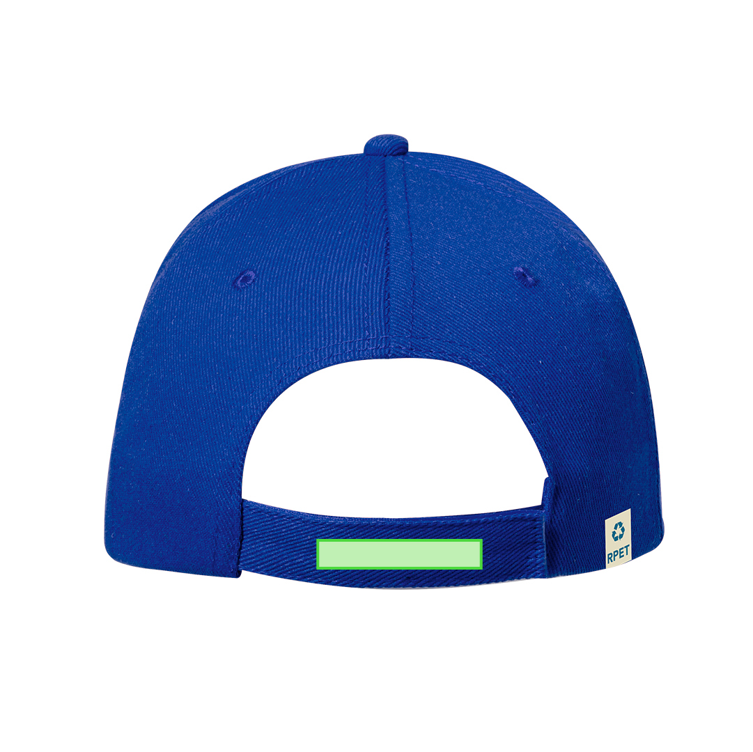 Gorra 5 paneles de RPET reciclado con sandwich en color, visera acolchada y etiqueta RPET