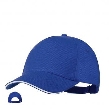 Gorra 5 paneles de RPET reciclado con sandwich en color, visera acolchada y etiqueta RPET