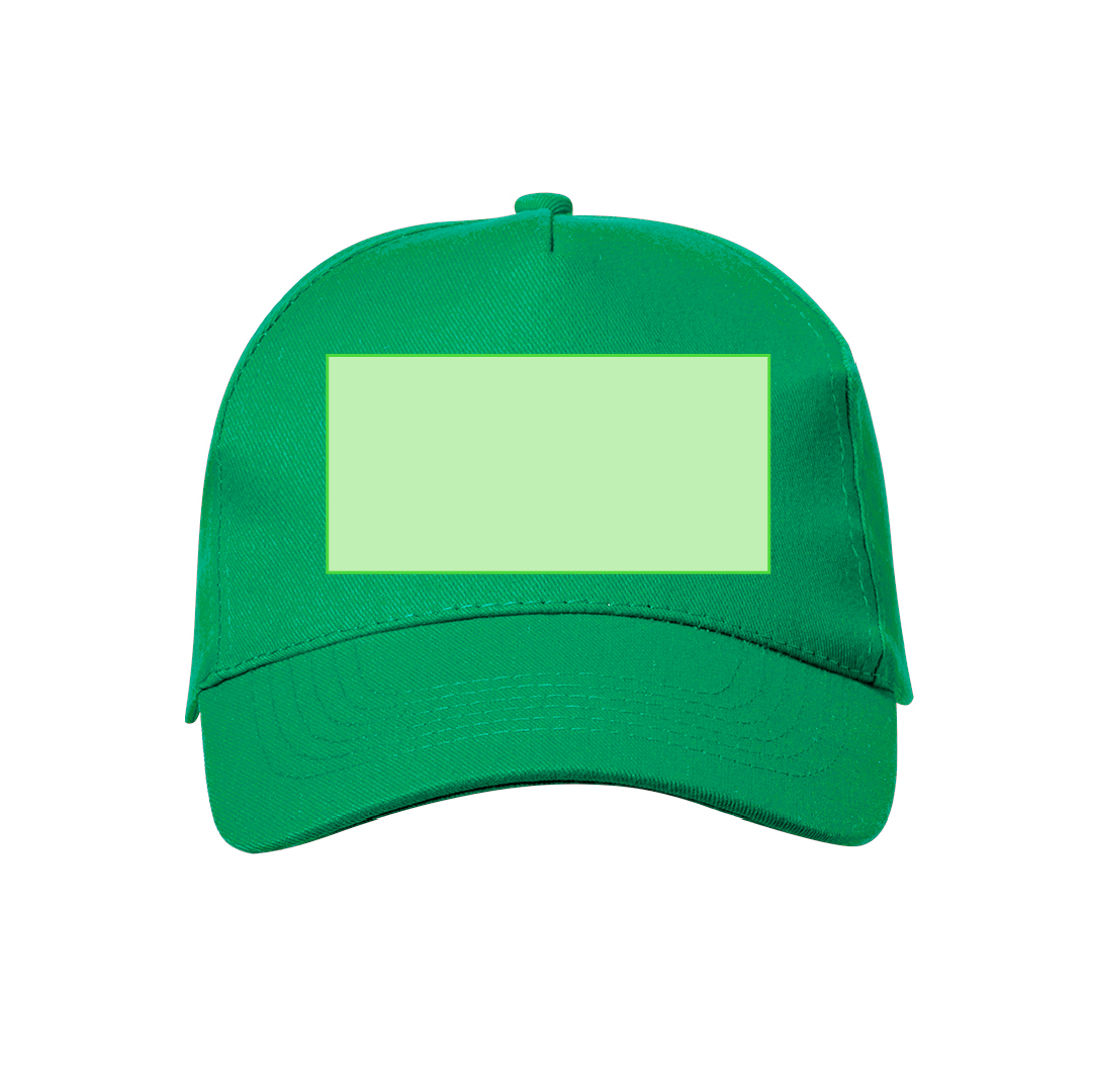 Gorra 5 paneles de algodón 100% reciclado con ventilación bordada, cierre de hebilla metálica y logo en etiqueta