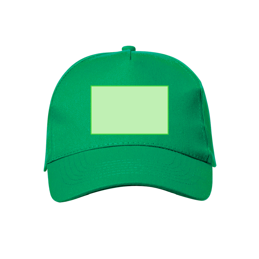 Gorra 5 paneles de algodón 100% reciclado con ventilación bordada, cierre de hebilla metálica y logo en etiqueta