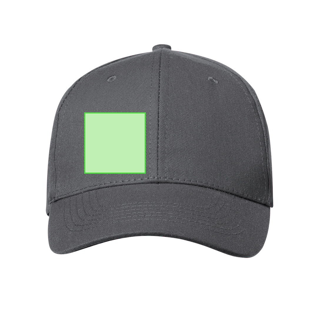 Gorra 6 paneles de algodón 100% reciclado con ventilación bordada, cierre de hebilla metálica y logo en etiqueta