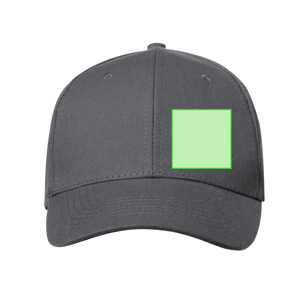 Gorra 6 paneles de algodón 100% reciclado con ventilación bordada, cierre de hebilla metálica y logo en etiqueta