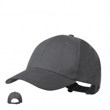 Gorra 6 paneles de algodón 100% reciclado con ventilación bordada, cierre de hebilla metálica y logo en etiqueta
