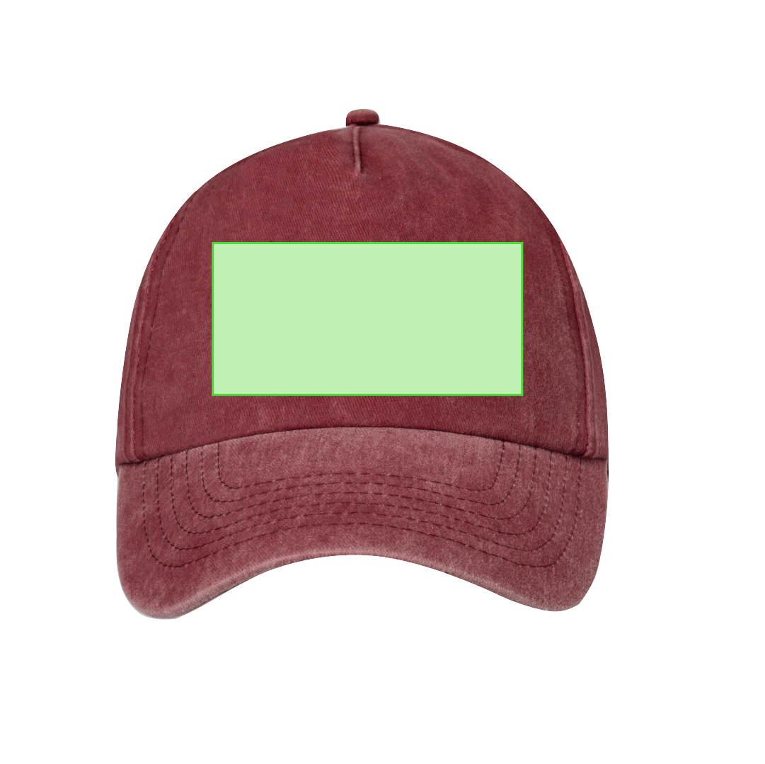 Gorra 5 paneles de algodón 100% efecto lavado con orificios de ventilación y cierre de hebilla metálica