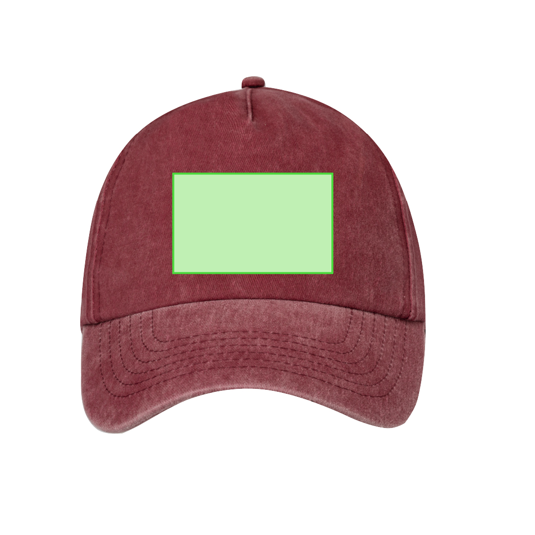 Gorra 5 paneles de algodón 100% efecto lavado con orificios de ventilación y cierre de hebilla metálica