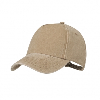Gorra 5 paneles de algodón 100% efecto lavado con orificios de ventilación y cierre de hebilla metálica