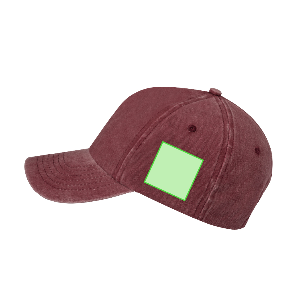 Gorra 6 paneles de algodón 100% efecto lavado con orificios de ventilación y cierre de hebilla metálica