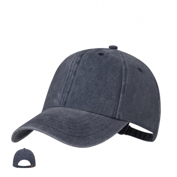 Gorra 6 paneles de algodón 100% efecto lavado con orificios de ventilación y cierre de hebilla metálica