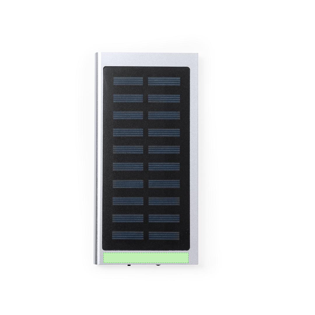 Powerbank de aluminio con carga solar, linterna LED dual (fija/intermitente) y 8000 mAh