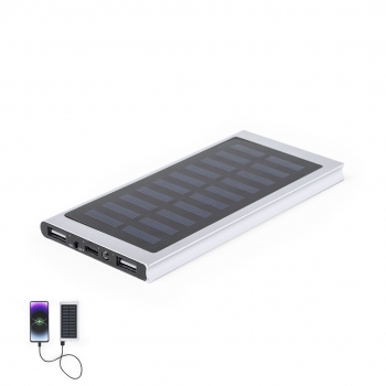 Powerbank de aluminio con carga solar, linterna LED dual (fija/intermitente) y 8000 mAh