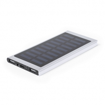 Powerbank de aluminio con carga solar, linterna LED dual (fija/intermitente) y 8000 mAh