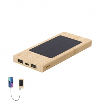 Powerbank solar de bambú de 4000 mAh con panel fotovoltaico integrado