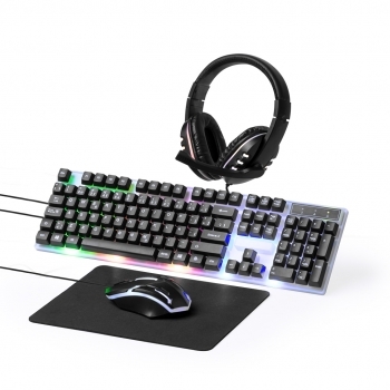 Set Gamer completo con luces LED: auriculares, ratón, teclado y alfombrilla