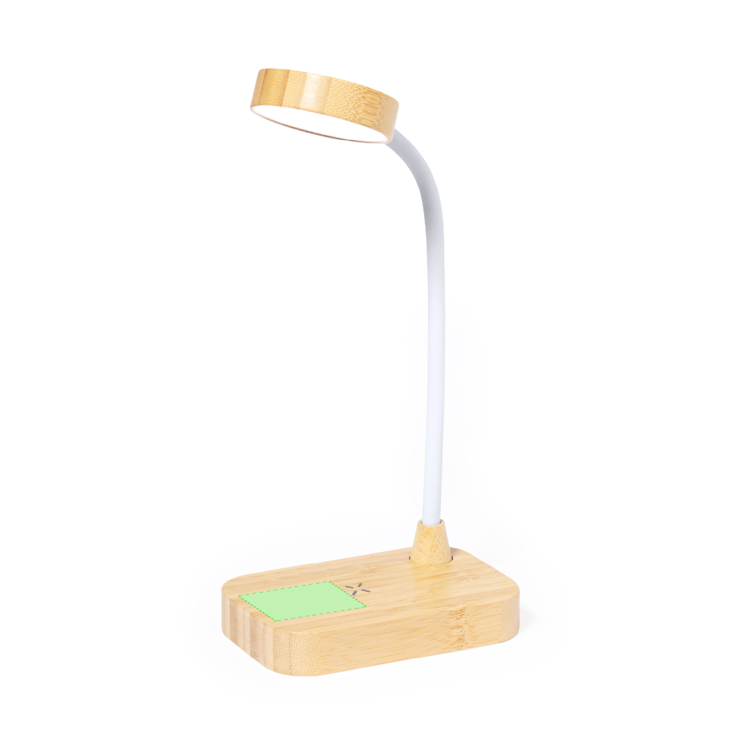 Lámpara de bambú con 12 LEDs regulables y base de carga inalámbrica 10W