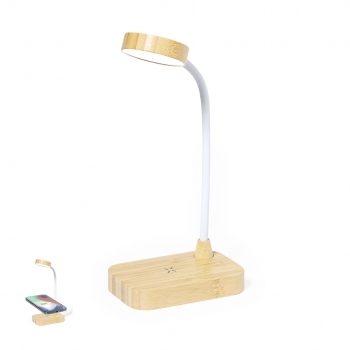 Lámpara de bambú con 12 LEDs regulables y base de carga inalámbrica 10W