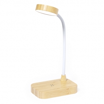 Lámpara de bambú con 12 LEDs regulables y base de carga inalámbrica 10W