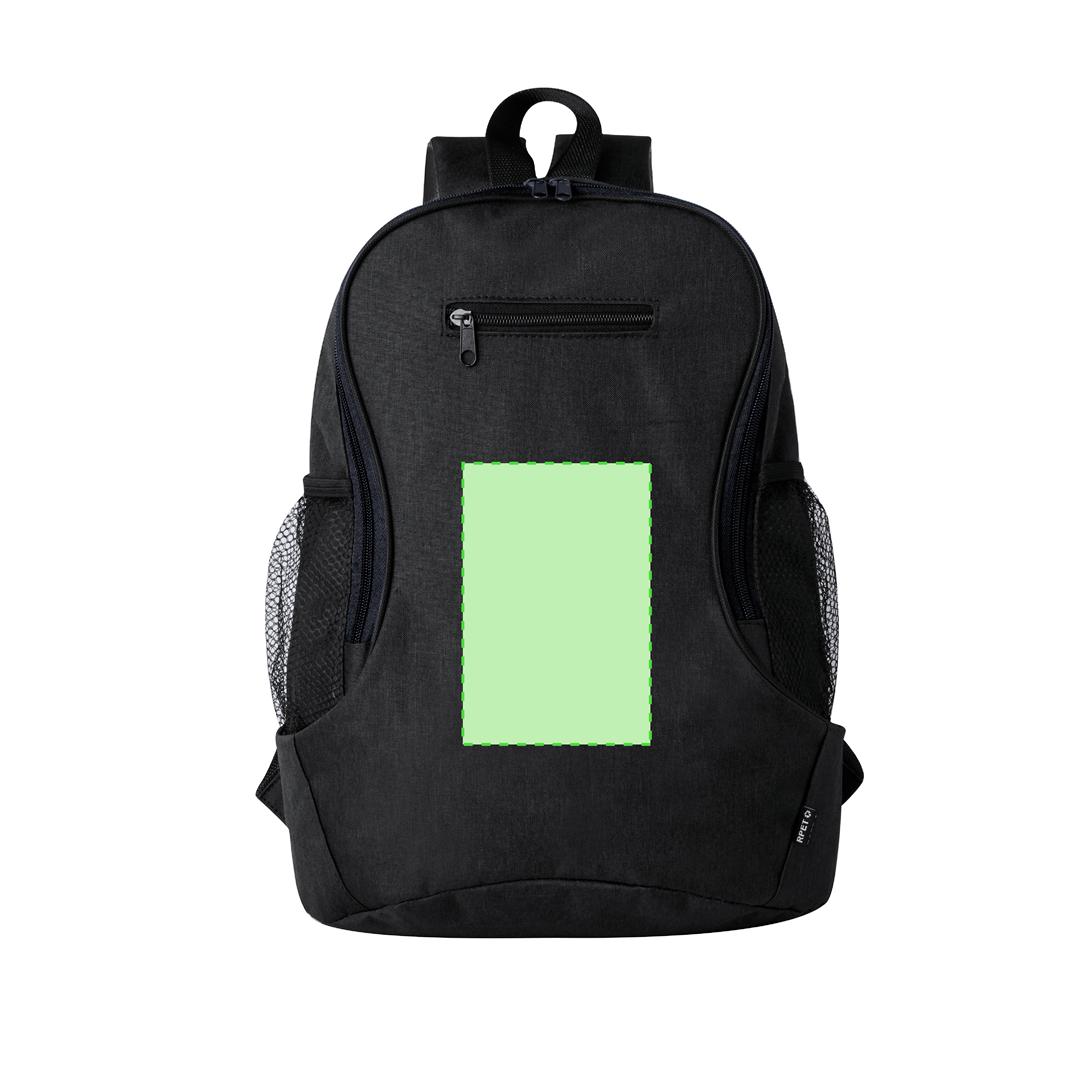 Mochila de RPET 300D ultraligera con bolsillos de rejilla, bolsa reciclada y gama de colores