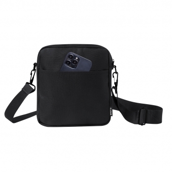 Bandolera de RPET 600D con bolsillo central, compartimento frontal de acceso rápido y bolsa reciclada