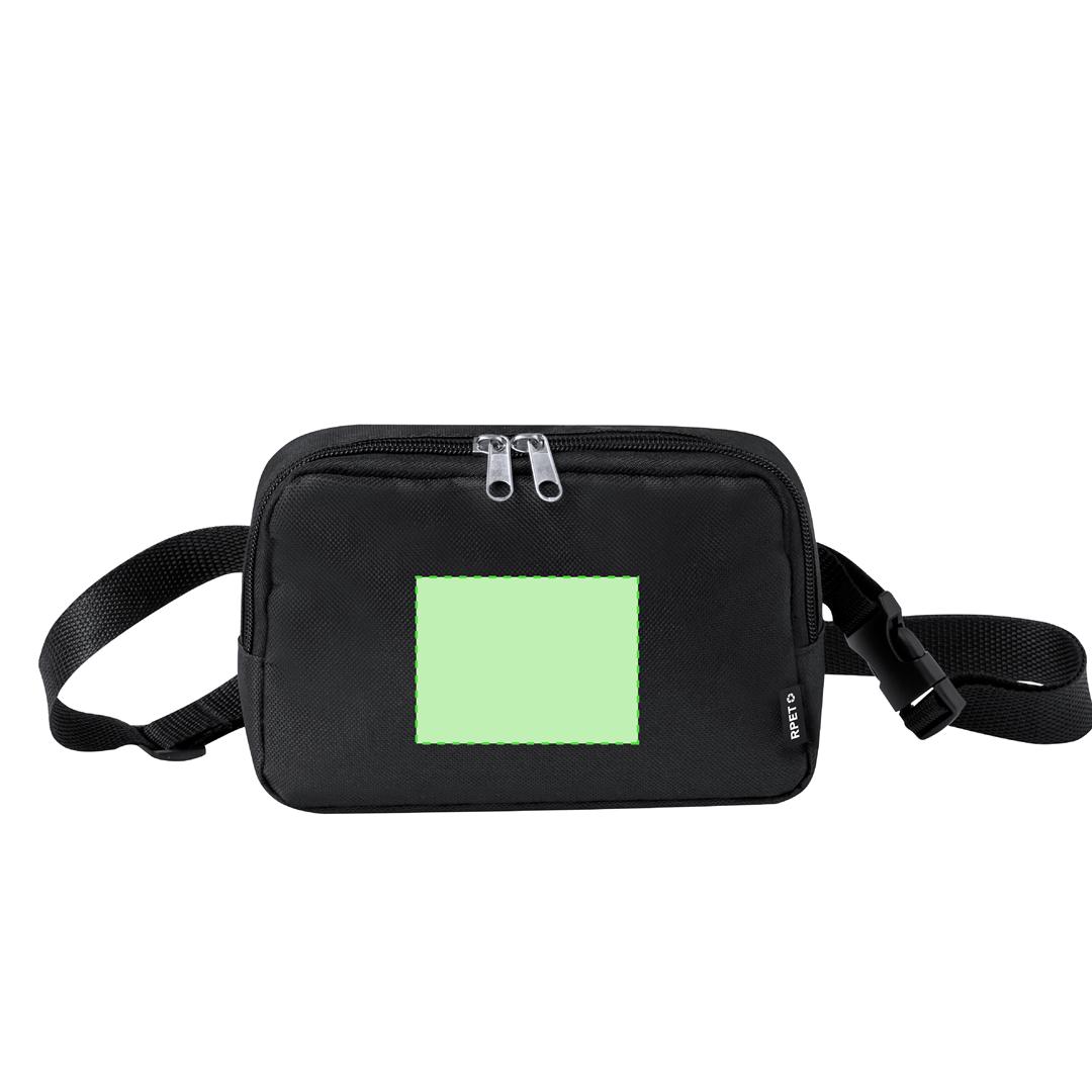Riñonera bandolera rectangular de RPET 600D con doble tirador, hebilla ajustable y bolsillo trasero