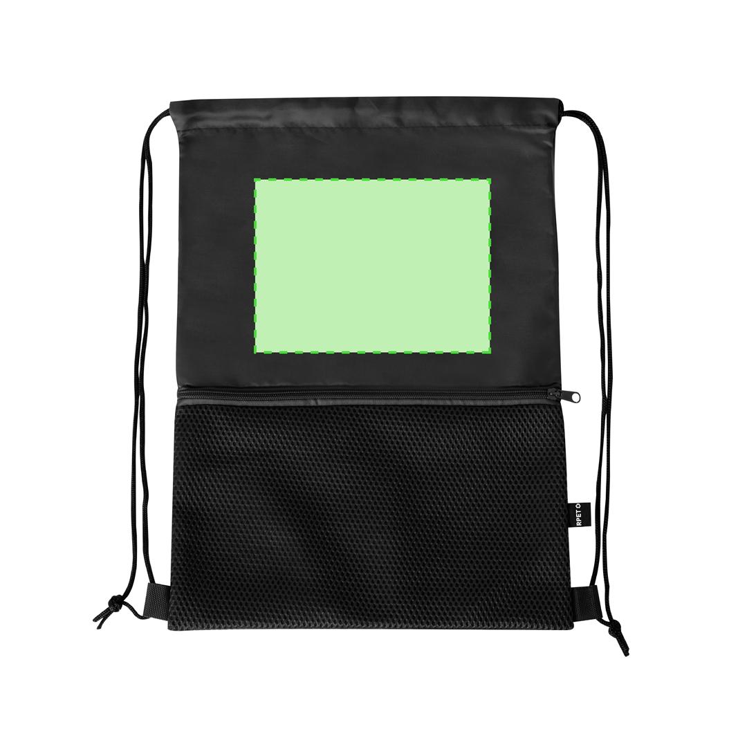 Mochila de cuerdas de RPET 210D con bolsillo frontal de rejilla, argollas de tela y sublimación