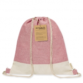 Mochila de cuerdas de algodón reciclado 100% 120 g/m² con cuerdas y argollas de tela y base natural