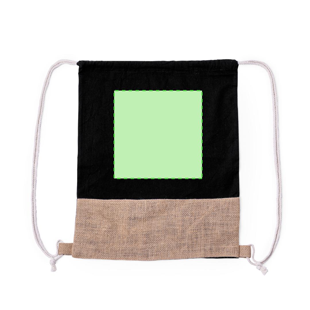 Mochila de cuerdas de algodón 100% 120 g/m² con yute, cuerdas blancas y argollas de yute