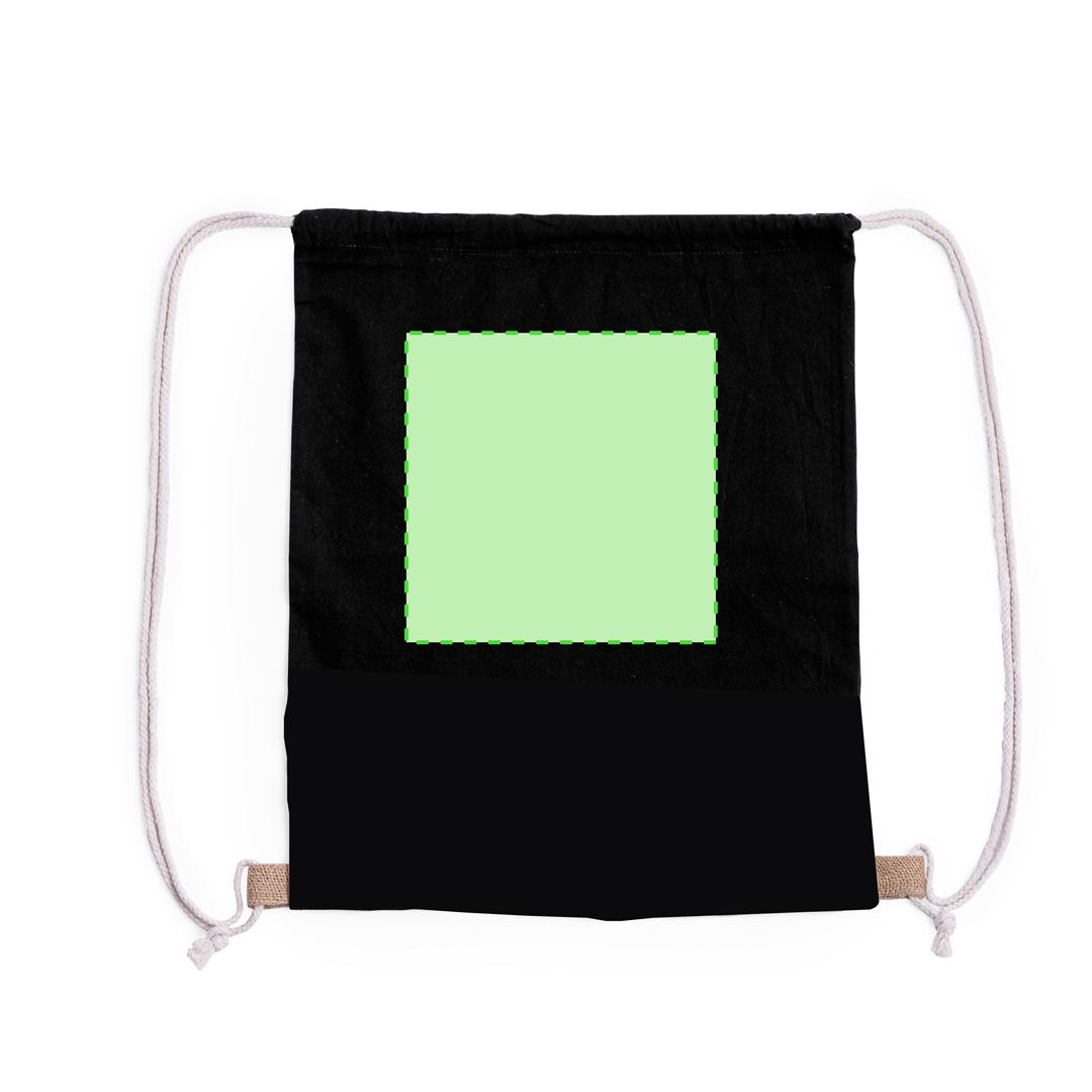 Mochila de cuerdas de algodón 100% 120 g/m² con yute, cuerdas blancas y argollas de yute