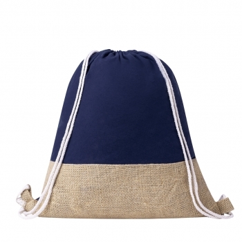 Mochila de cuerdas de algodón 100% 120 g/m² con yute, cuerdas blancas y argollas de yute