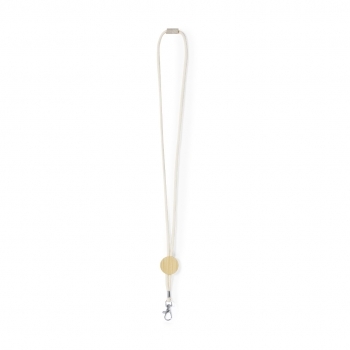 Lanyard de algodón 100% y bambú con pastilla circular de bambú para personalización