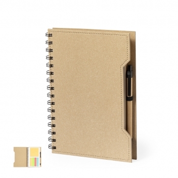 Libreta organizadora de cartón reciclado con 80 hojas, 25 notas y 100 mini marcadores