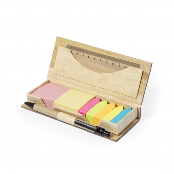 Set de oficina premium de bambú con 220 notas y 550 banderas