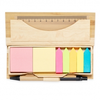 Set de oficina premium de bambú con 220 notas y 550 banderas