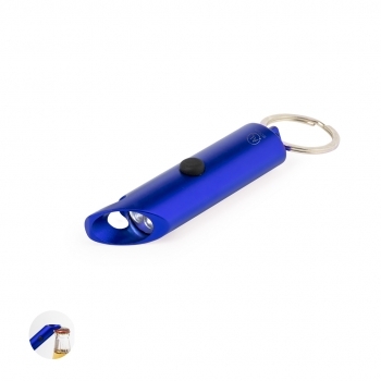 Llavero linterna de aluminio reciclado 3 LEDs con abridor y sacacorchos pilas incluidas