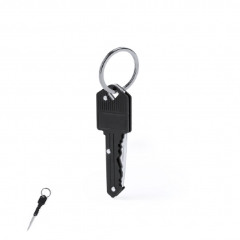 Navaja en forma de llave de aluminio y acero inox con hoja plegable y anilla llavero