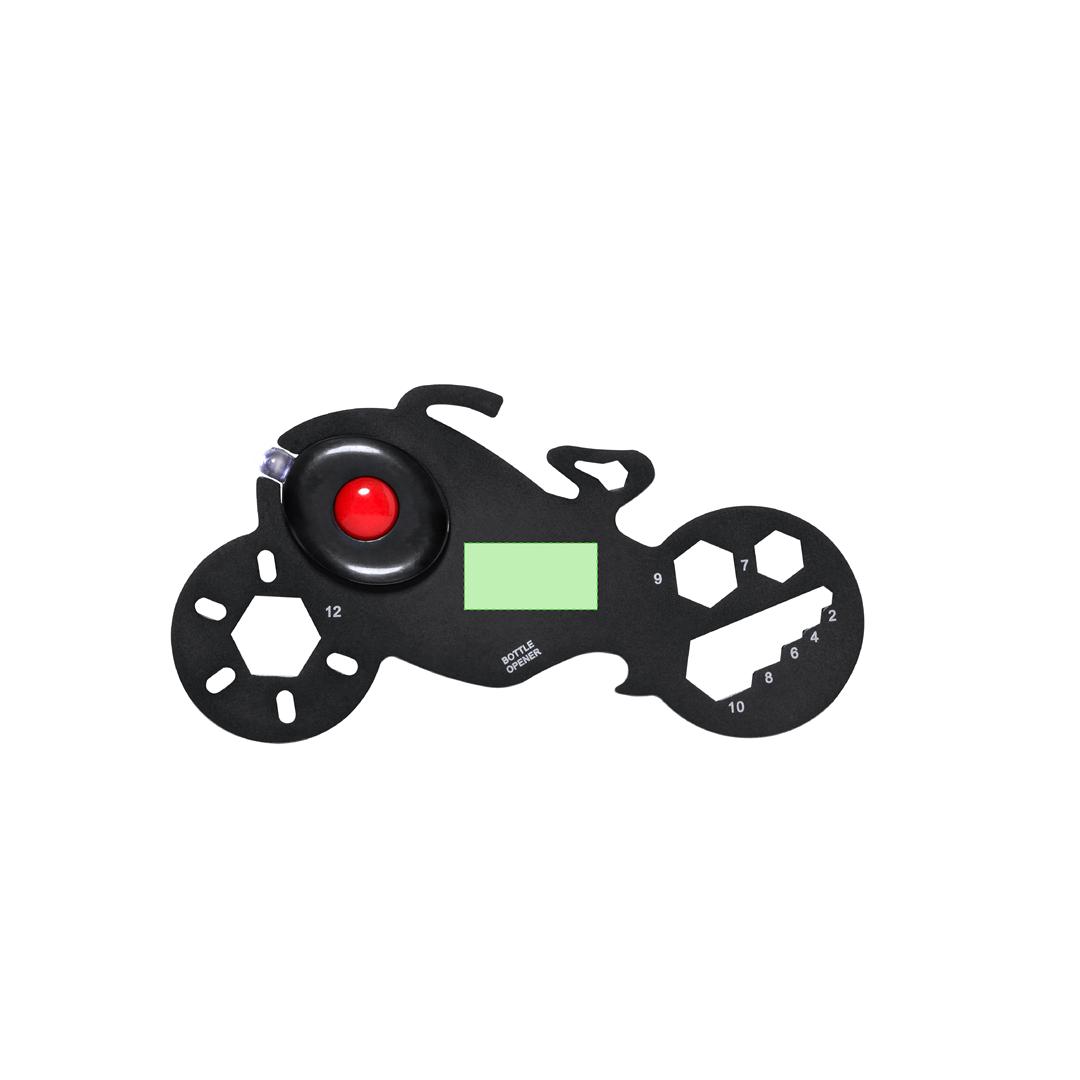 Multiherramienta de acero inoxidable diseño motocicleta 11 funciones y linterna LED