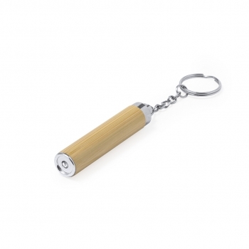 Llavero linterna de bambú 1 LED con pilas incluidas en caja kraft 6,5 cm