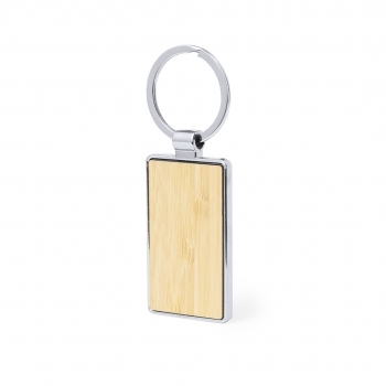 Llavero de bambú y metal cromado para grabado láser en rectangular o redondo