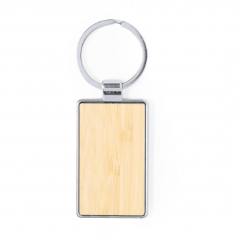 Llavero de bambú y metal cromado para grabado láser en rectangular o redondo