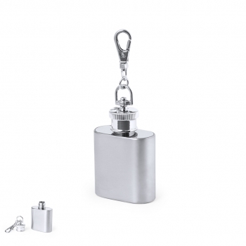 Llavero petaca de acero inoxidable 30 ml con mosquetón giratorio y tapón rosca