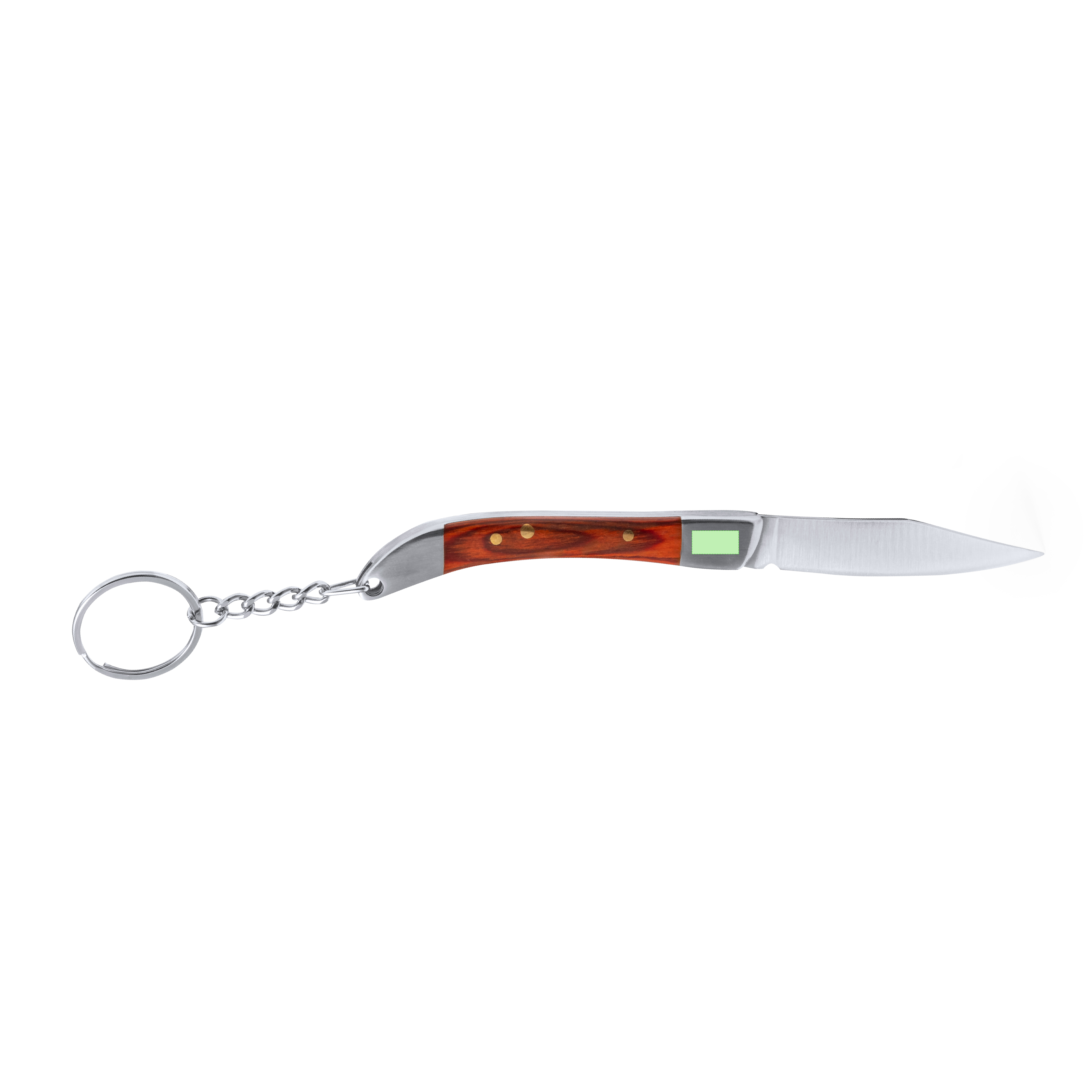 Llavero navaja de acero inox con empuñadura de madera y hoja plegable 8 cm