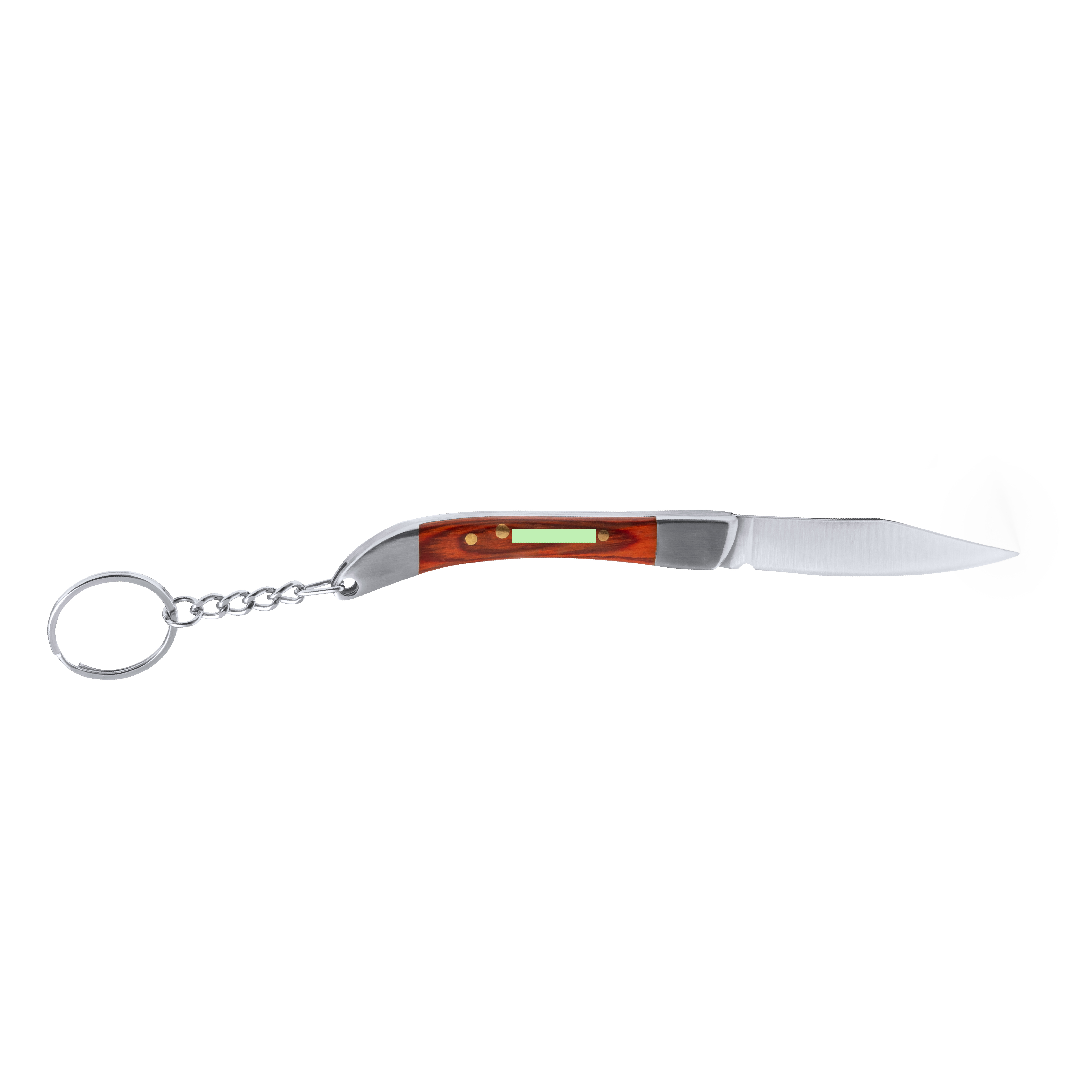 Llavero navaja de acero inox con empuñadura de madera y hoja plegable 8 cm