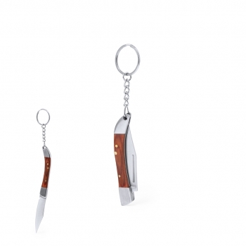 Llavero navaja de acero inox con empuñadura de madera y hoja plegable 8 cm
