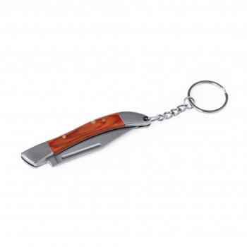Llavero navaja de acero inox con empuñadura de madera y hoja plegable 8 cm