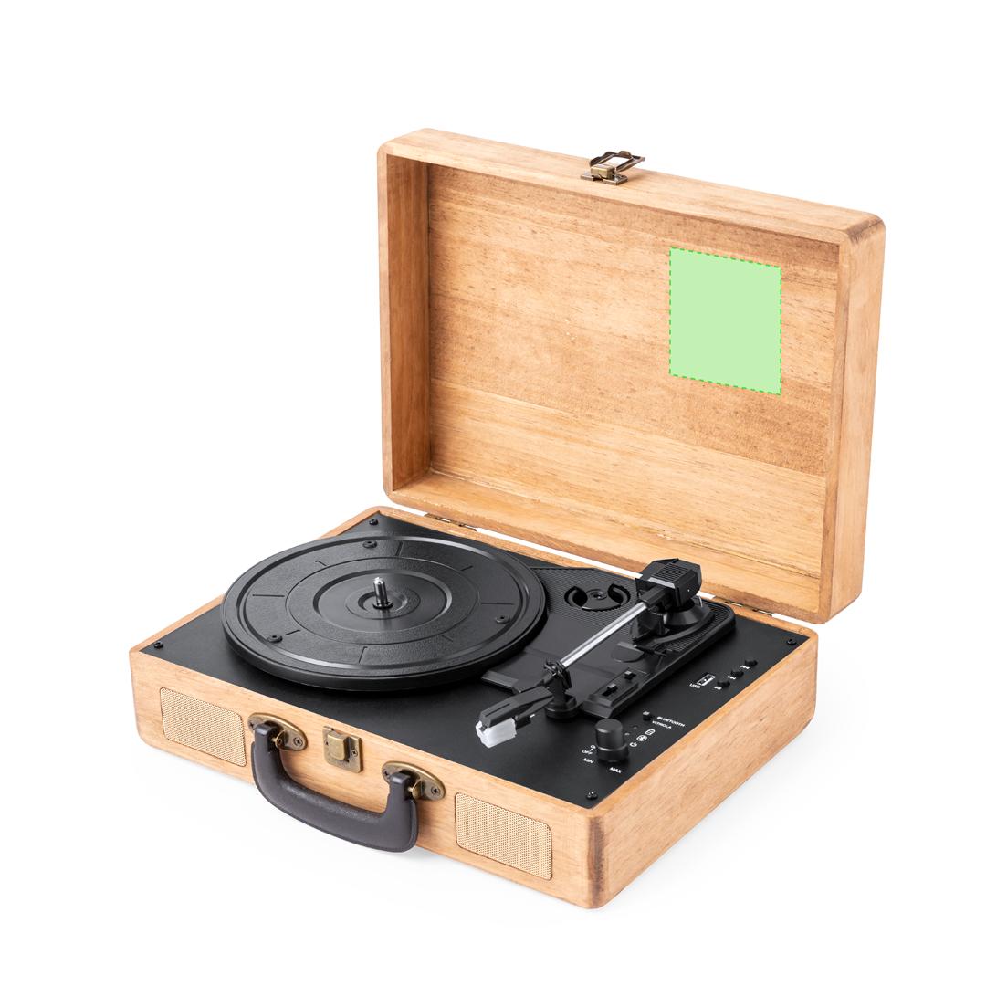 Tocadiscos portátil en maletín de madera natural con Bluetooth 2×3W, compatible 33/45/78 RPM y batería 1200 mAh