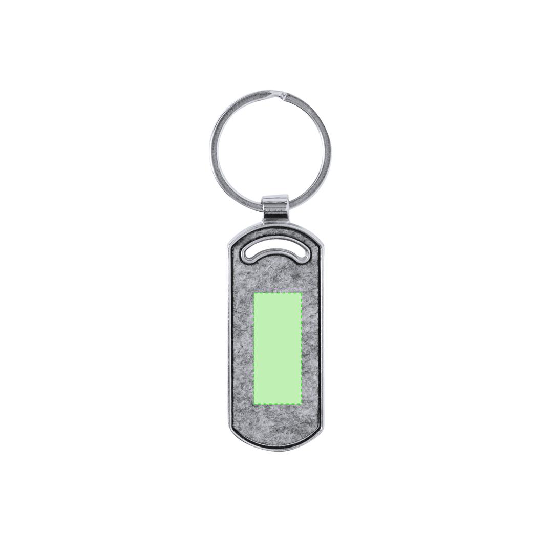 Llavero de base metálica con caras de fieltro RPET en formas circular rectangular y especiales