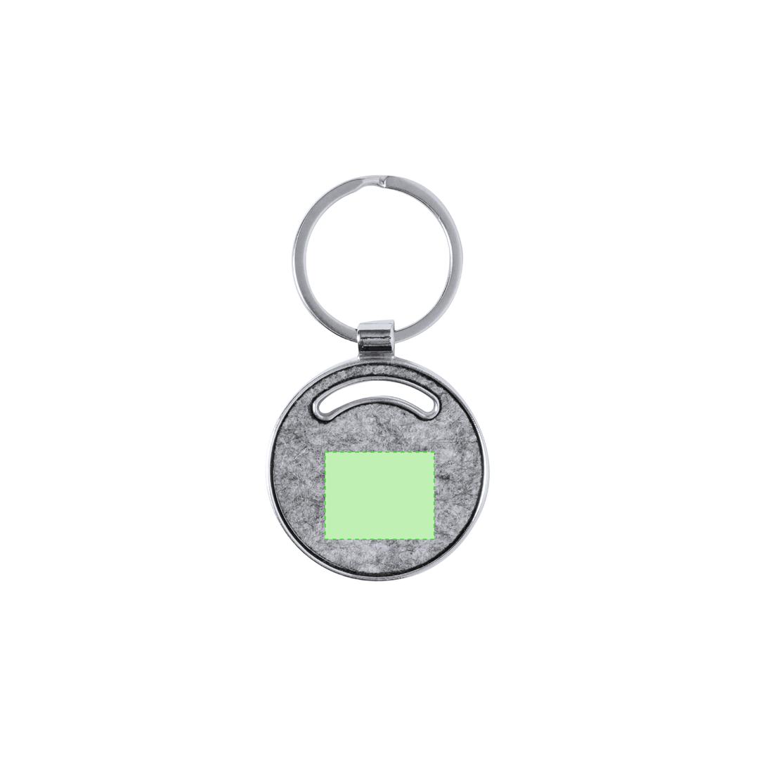 Llavero de base metálica con caras de fieltro RPET en formas circular rectangular y especiales